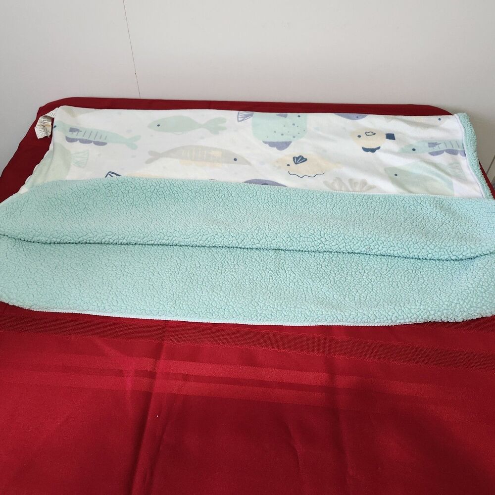 Cloud Island Baby Blanket Fish Print Sherpa Seafoam Plush Nursery Throw SoftCozy